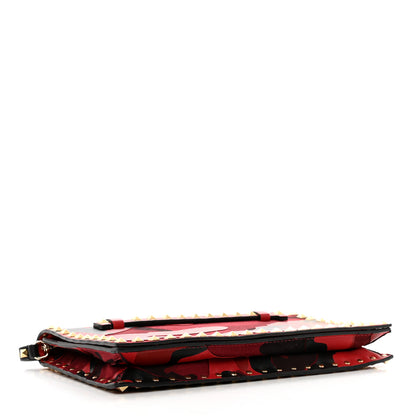 Valentino Garavani Nappa Canvas Camouflage Rockstud Wristlet Clutch Red Black 4 of 10