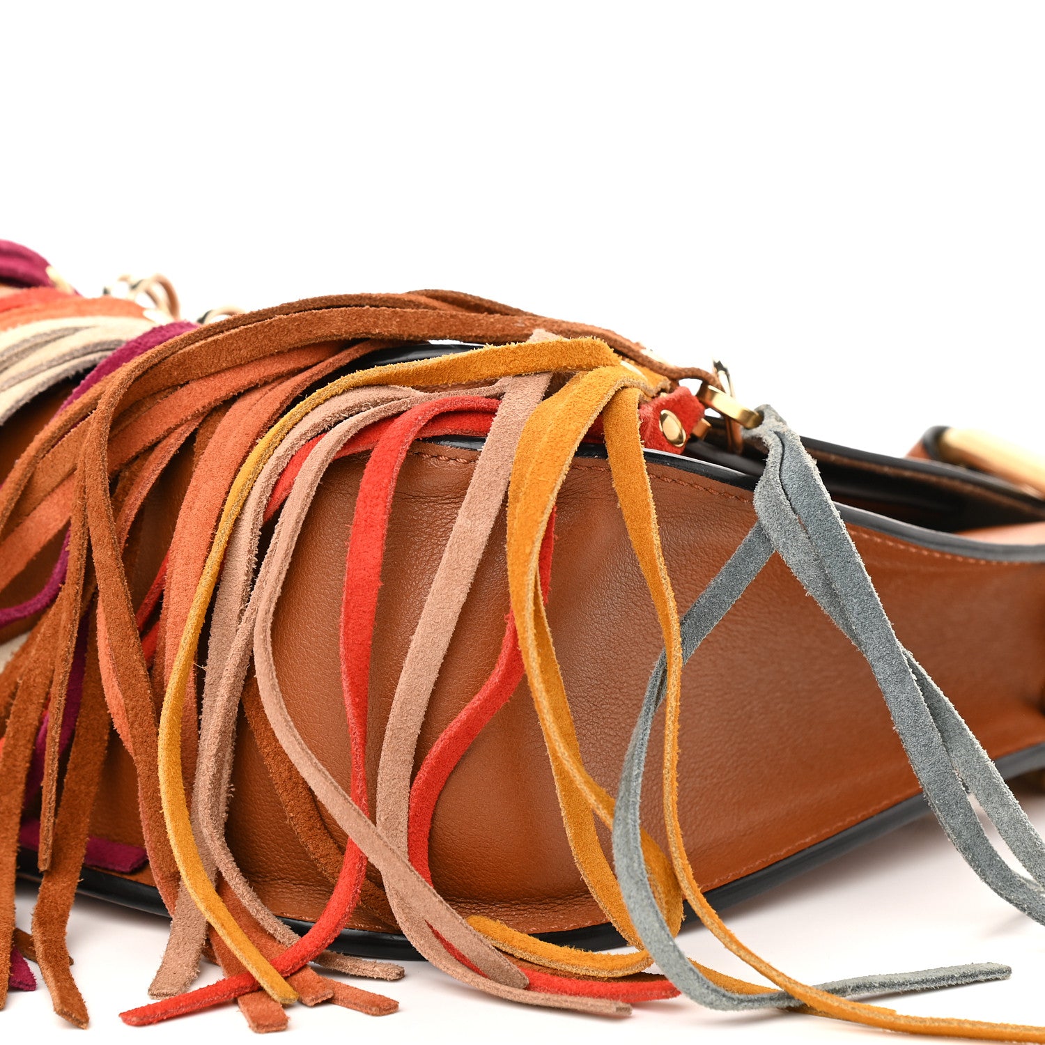 Chloe Calfskin Small Hudson Fringe Shoulder Bag Caramel 8 of 9