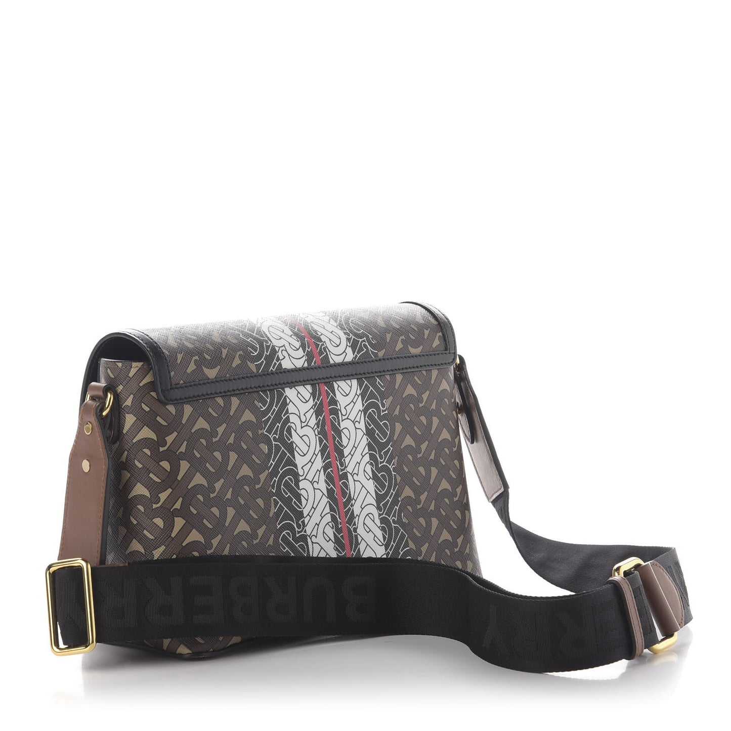 E-Canvas Monogram Stripe Note Crossbody Bag Bridle Brown