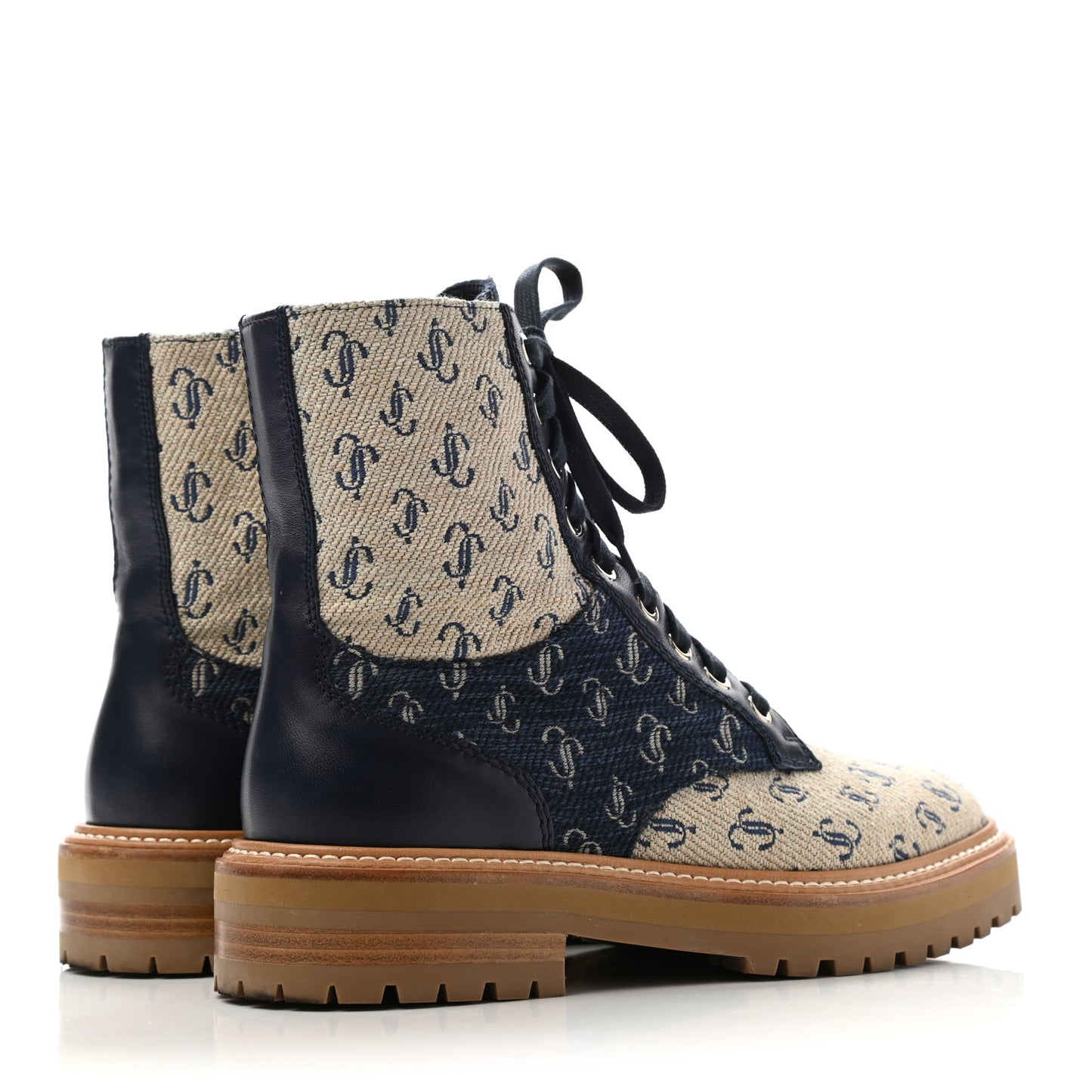 Jacquard Monogram Calfskin Cora Flat Combat Boots 39 Sand Dune
