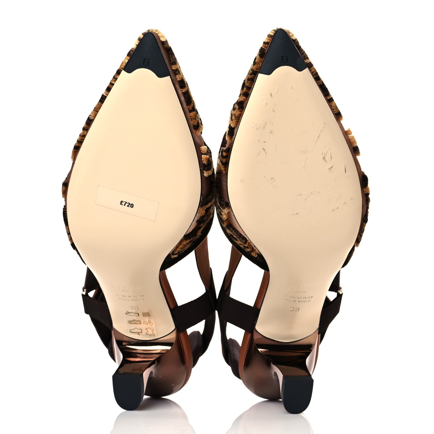 Fendi Mesh Velvet Karligraphy Colibri 55mm Slingback Pumps 38 Nocciola 5 of 9