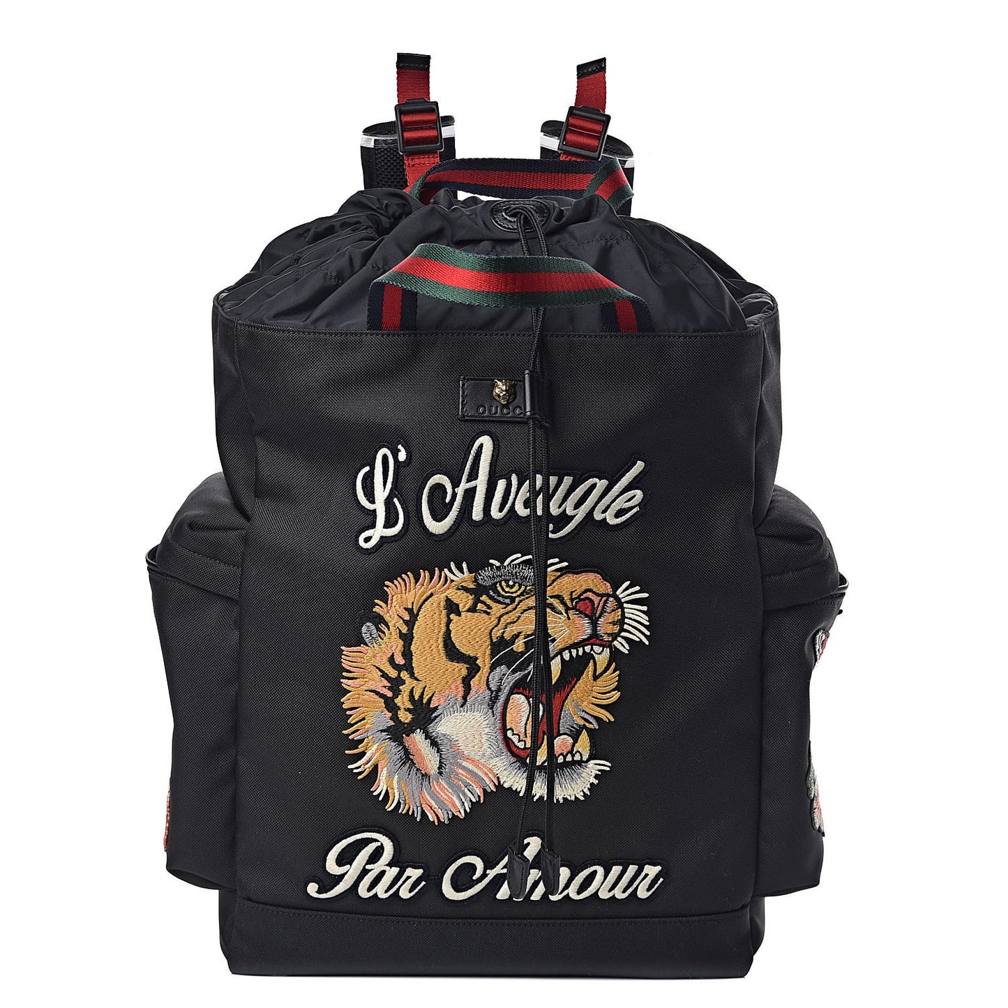 Techno Canvas Web L'Aveugle Par Amour Embroidered Drawstring Backpack Black