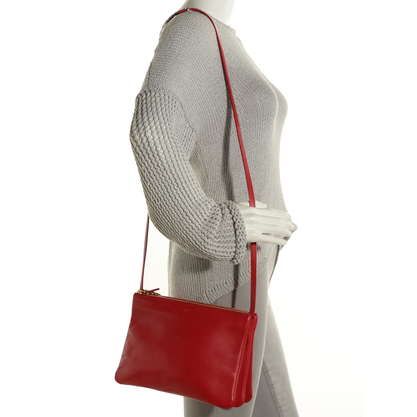 Lambskin Large Trio Crossbody Bag Vermillion