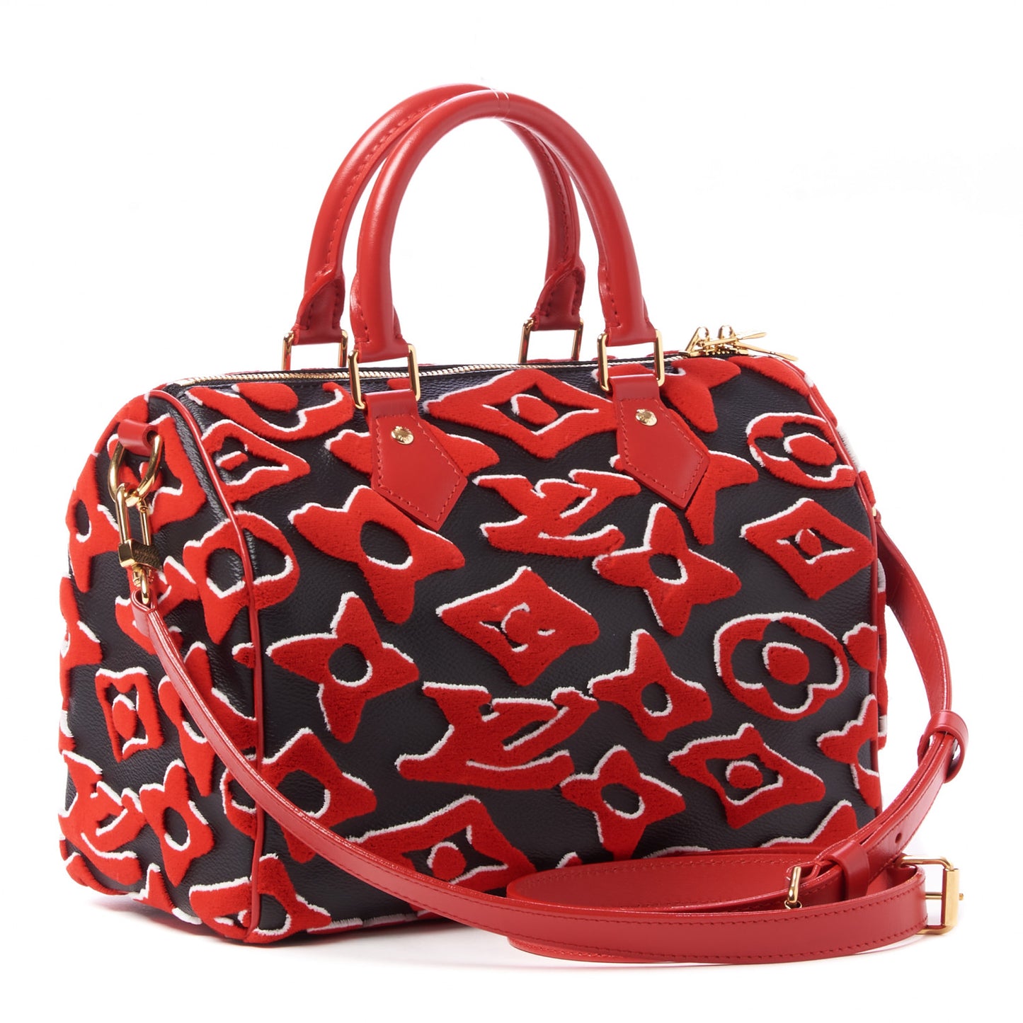 X UF Tufted Monogram Speedy Bandouliere 25 Black Red