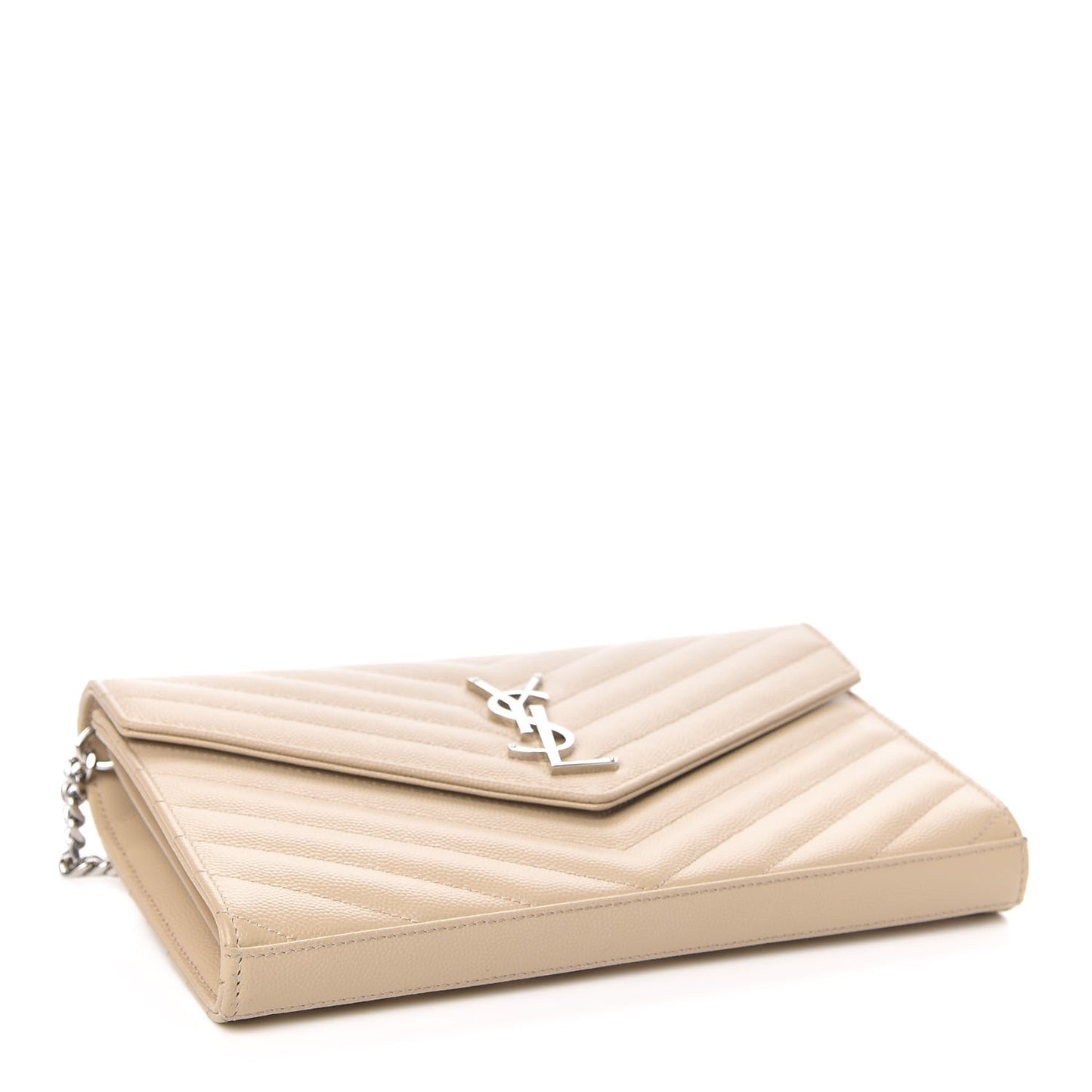 Grain De Poudre Matelasse Chevron Monogram Chain Wallet Nude Powder
