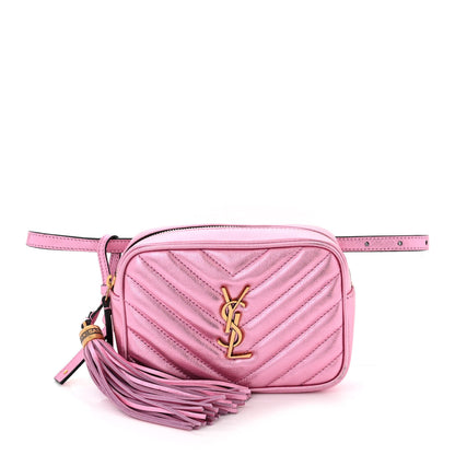 Saint Laurent Metallic Calfskin Matelasse Monogram Lou Belt Bag Vegas Pink 1 of 11