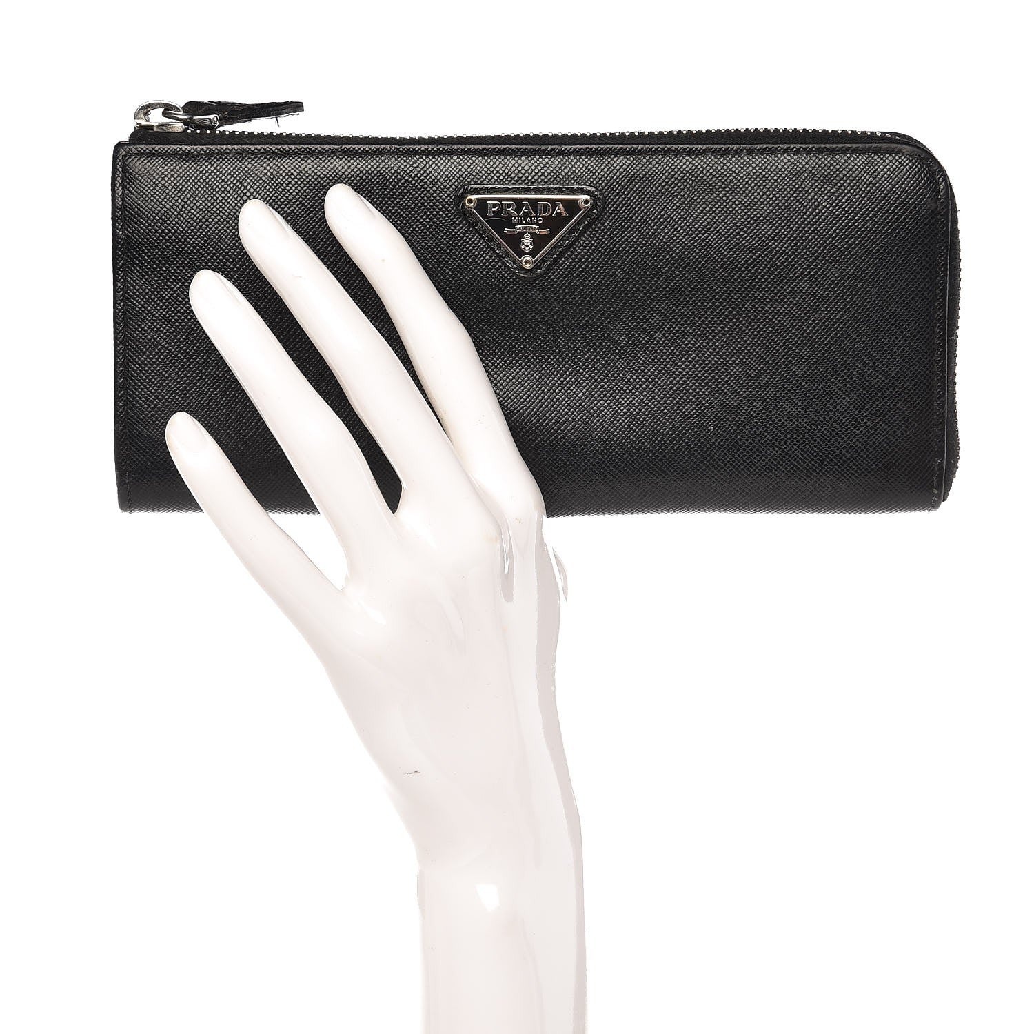 Prada Saffiano Zip Around Wallet Nero Black 2 of 13