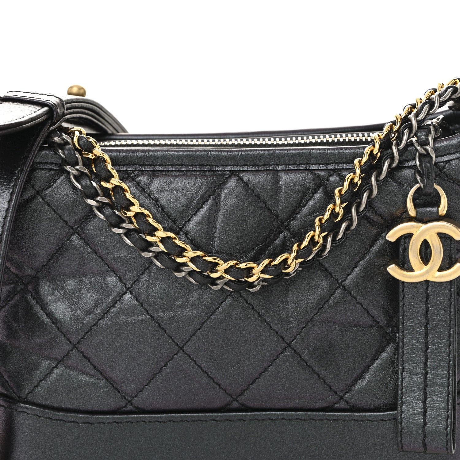 Chanel Iridescent Aged Calfskin Quilted Small Gabrielle Hobo Black 8 of 10