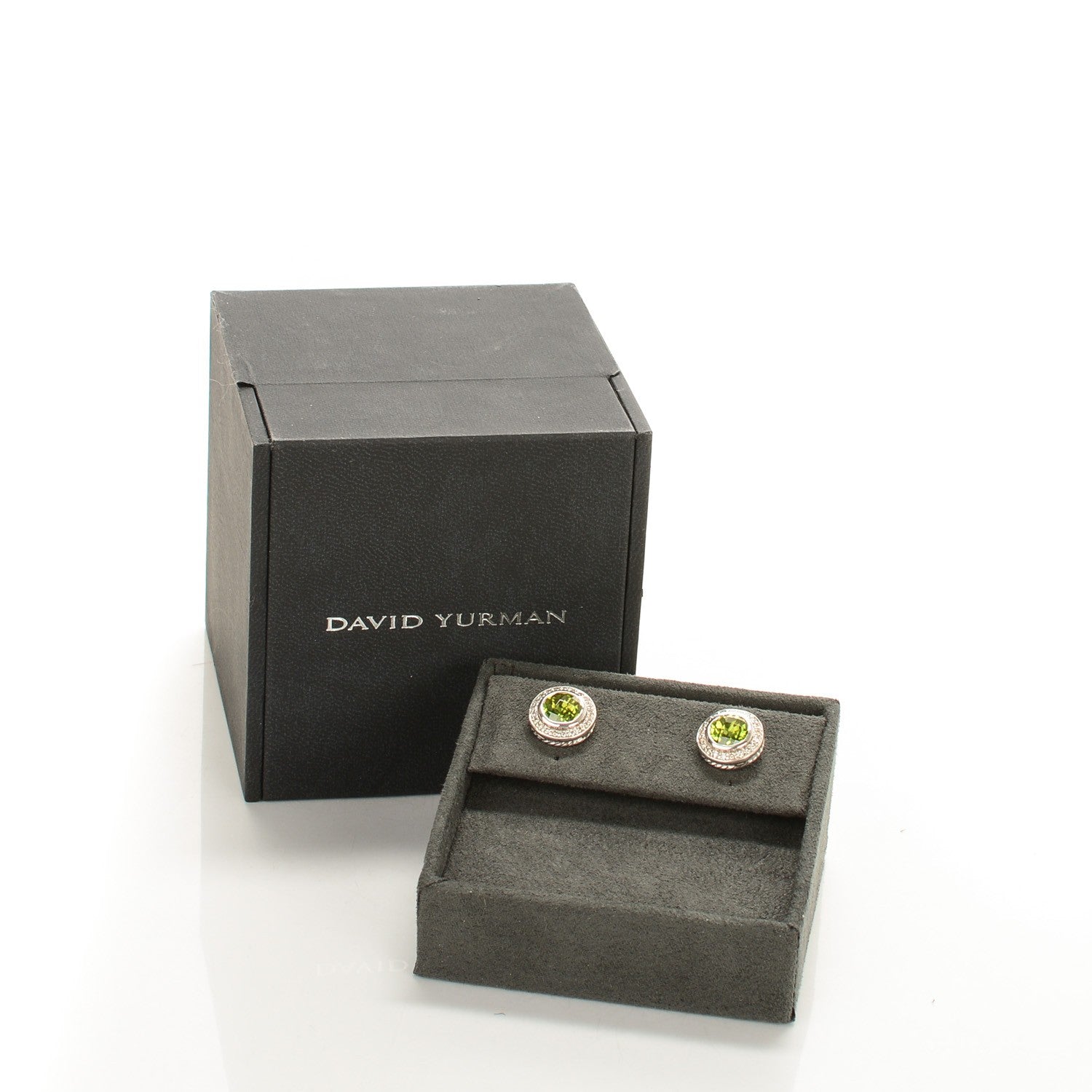 David Yurman Sterling Silver Diamond Peridot 8mm Cerise Earrings 5 of 5