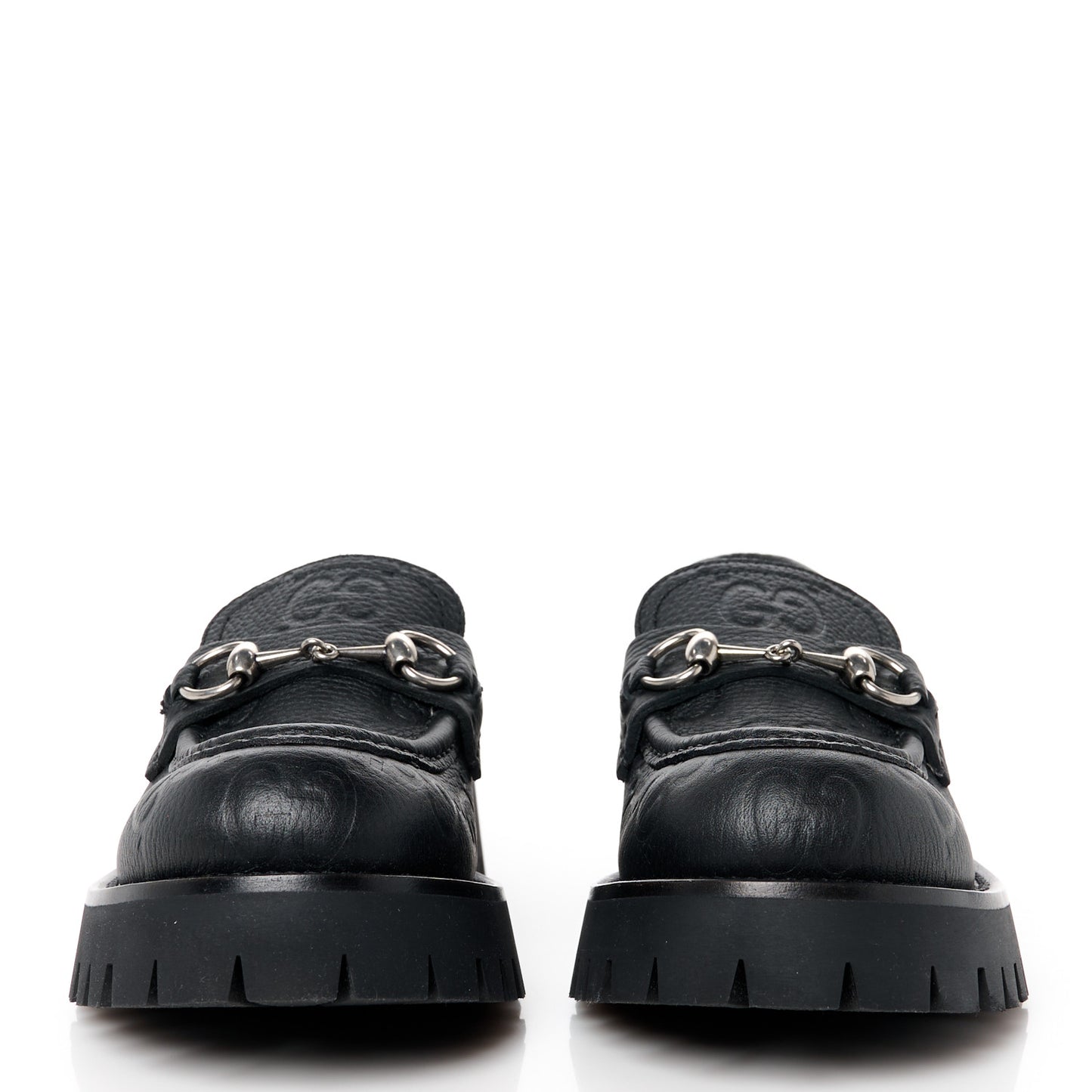 Piuma Calfskin Embossed Womens Jeanne Platform Lug Sole 30/45mm Loafers 37.5 Black