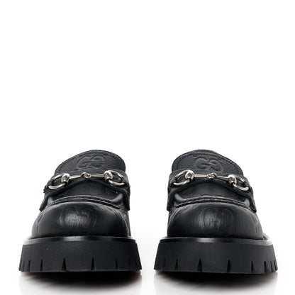 Gucci Piuma Calfskin Embossed Womens Jeanne Platform Lug Sole 30/45mm Loafers 37.5 Black 2 of 9