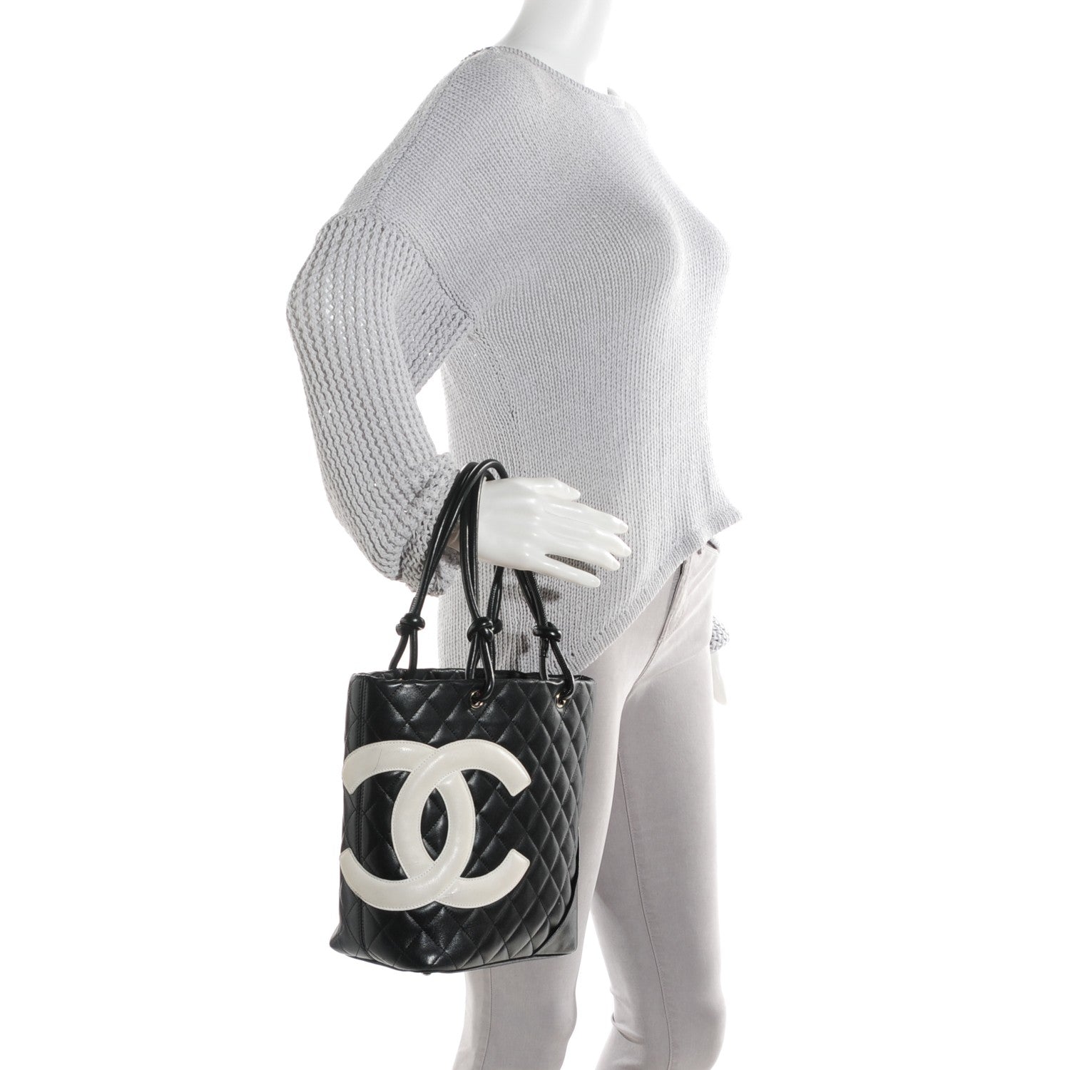 Chanel Calfskin Quilted Small Cambon Tote Black White 2 of 7