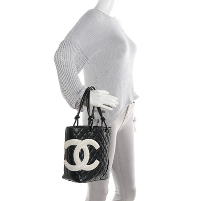Chanel Calfskin Quilted Small Cambon Tote Black White 2 of 7