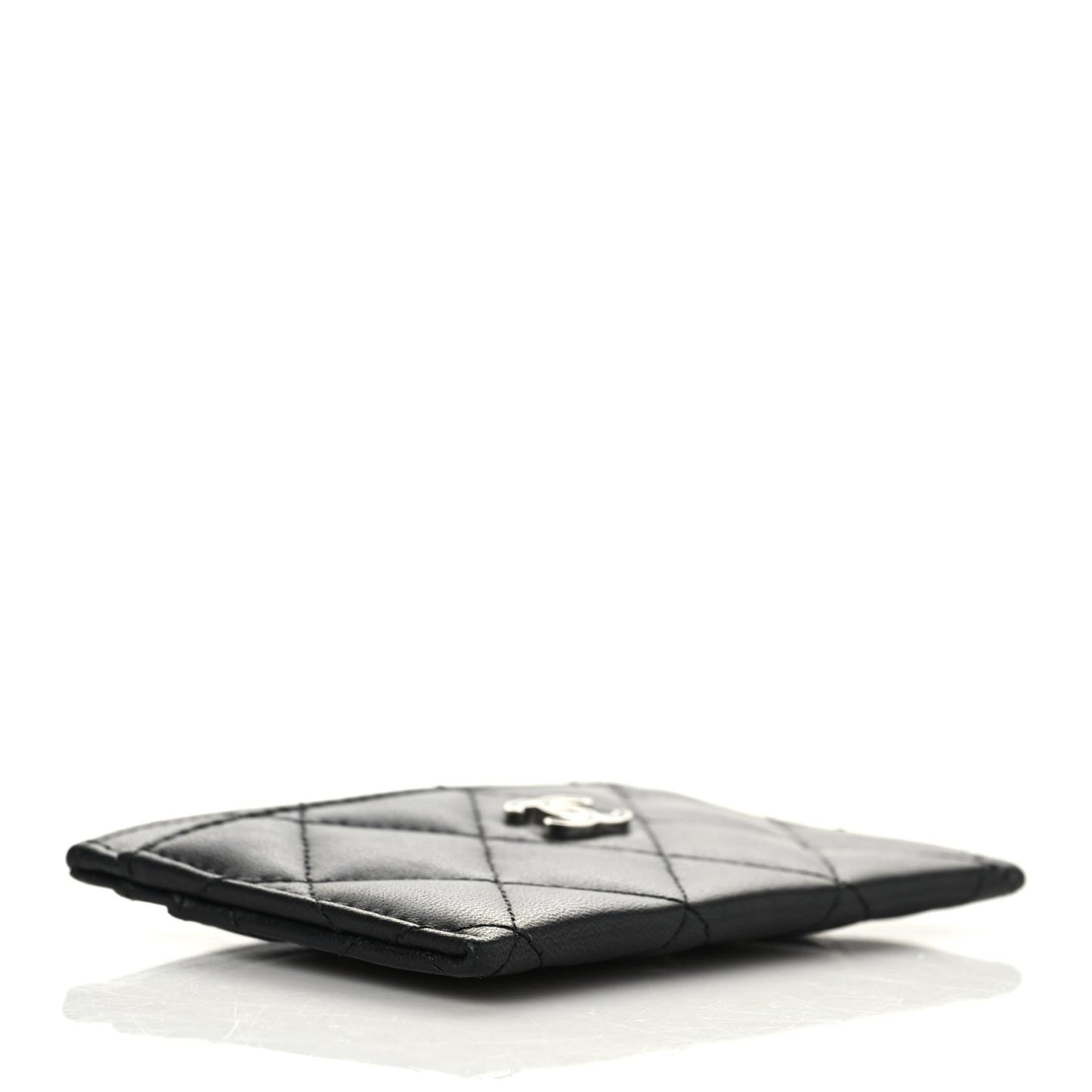 Lambskin Glitter Quilted Card Holder Black