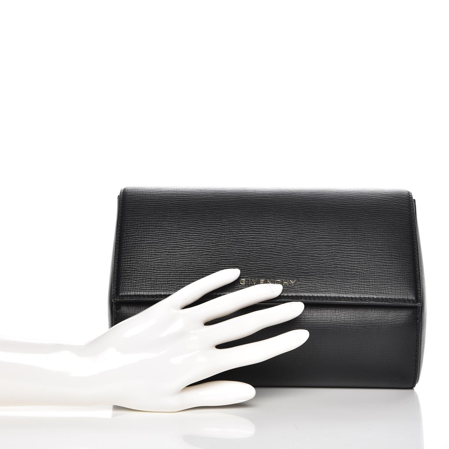 Textured Calfskin Pandora Box Clutch Black