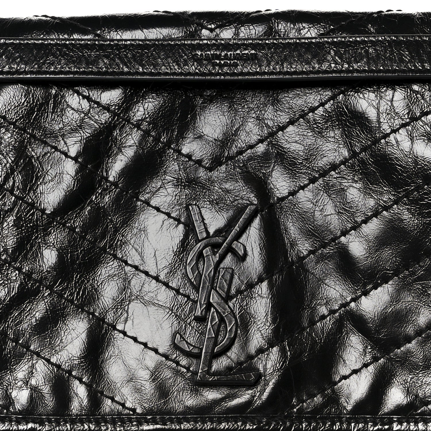 Saint Laurent Crinkled Calfskin Matelasse Monogram Large Niki Chain Satchel Black 9 of 12