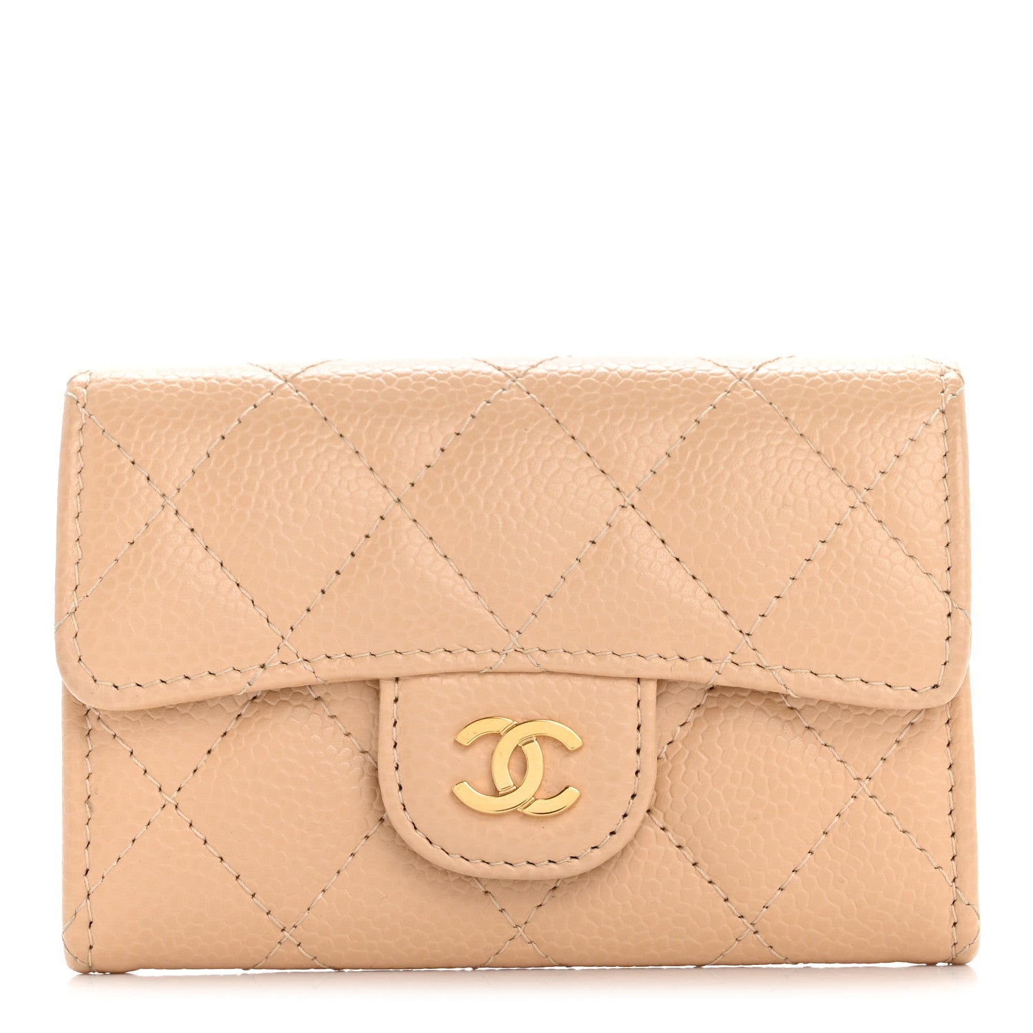 Chanel Caviar Quilted Flap Card Holder Wallet Beige 1 of 12