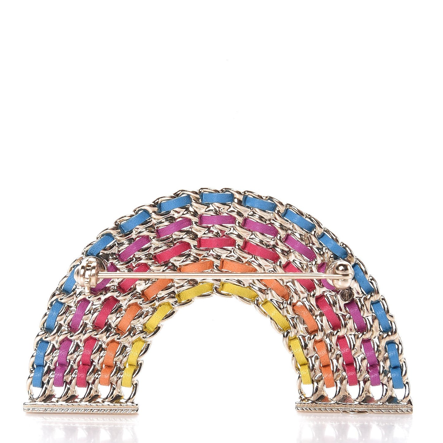 Lambskin Chain Rainbow CC Brooch Gold Multicolor