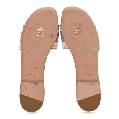 Christian Dior Canvas Toile De Jouy Embroidered Dway Flat Slide Sandals 39.5 Light Grey 6 of 9