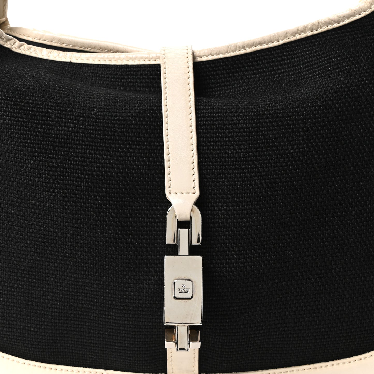 Canvas Calfskin Jackie O Chain Hobo White Black