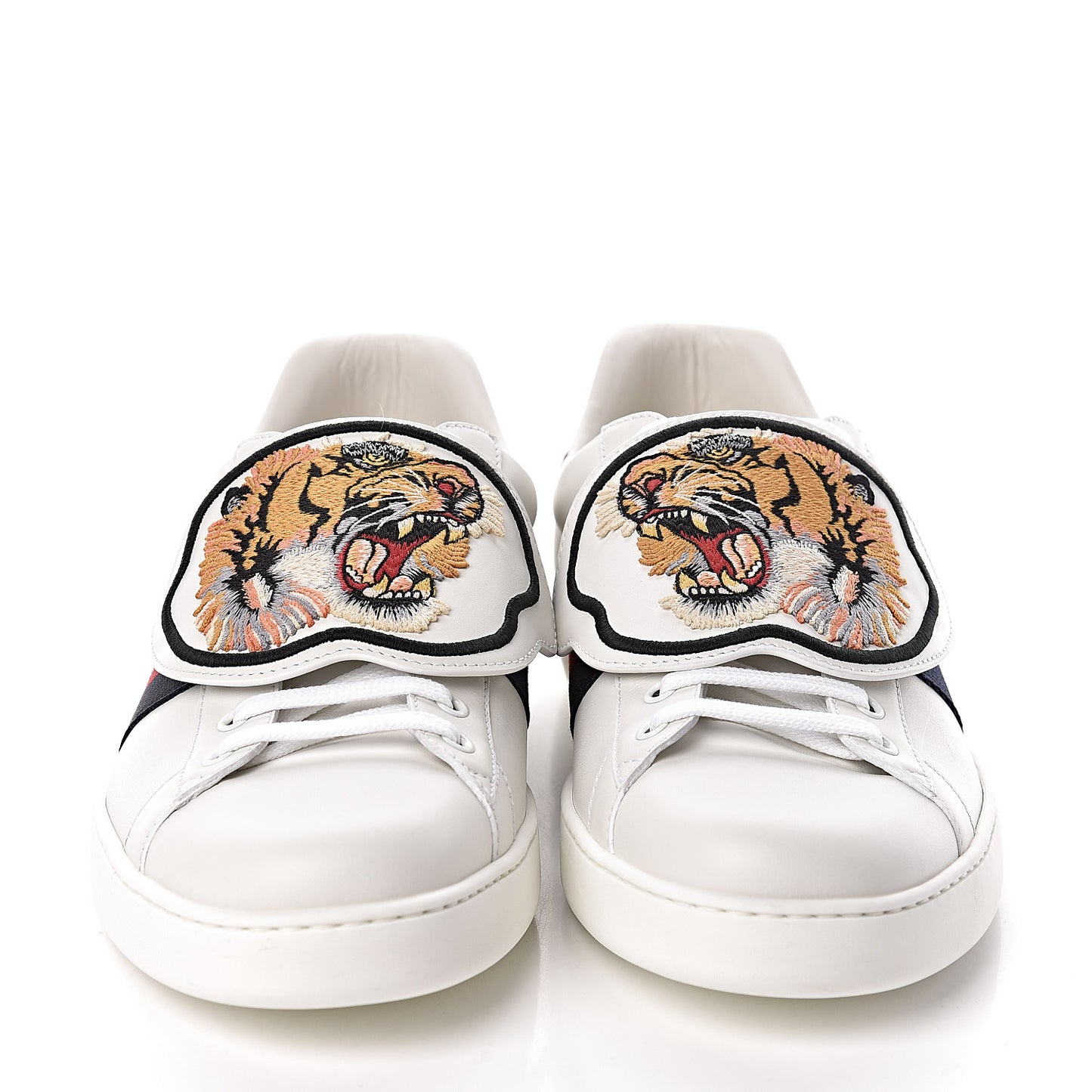 Calfskin Ayers Web Tiger Embroidered Mens Ace Sneakers 12 White