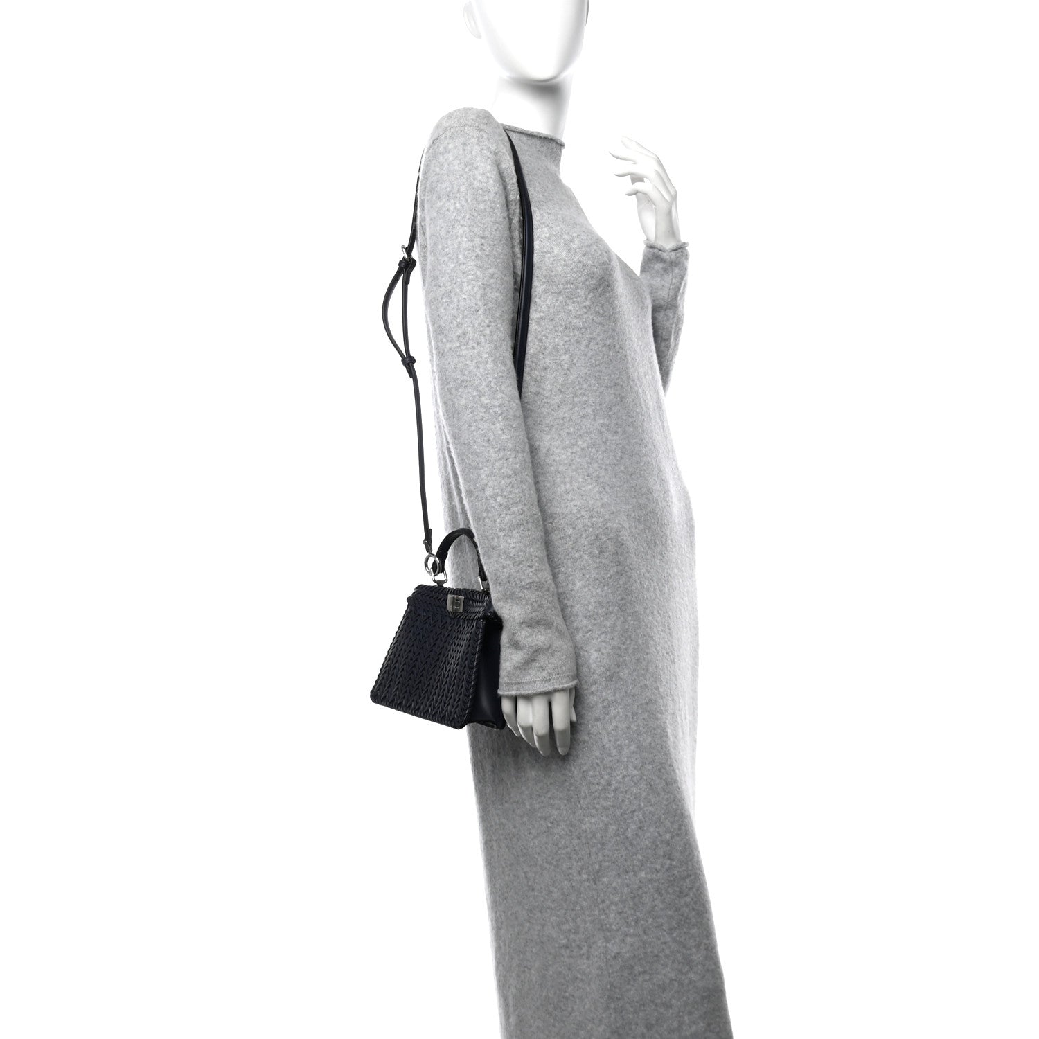 Fendi Vitello King Shiny Nappa Intreccio Petite Peekaboo I SEE U Satchel Midnight 2 of 10