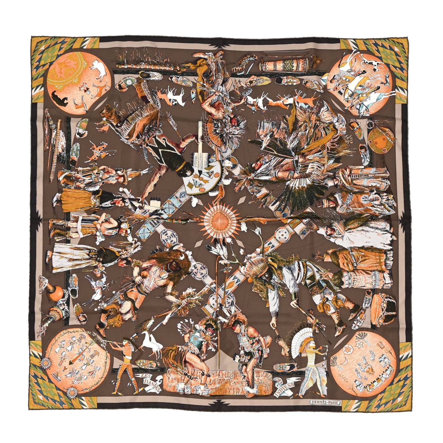 Hermes Silk Les Danses Des Indiens Scarf 90 1 of 10