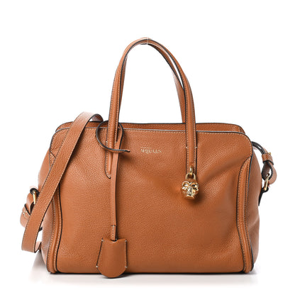 Alexander McQueen Pebbled Calfskin Small Skull Padlock Zip Around Tote Camel 1 of 10
