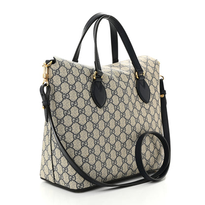 Gucci GG Supreme Monogram Linea A Foldover Tote Beige Blue 3 of 12