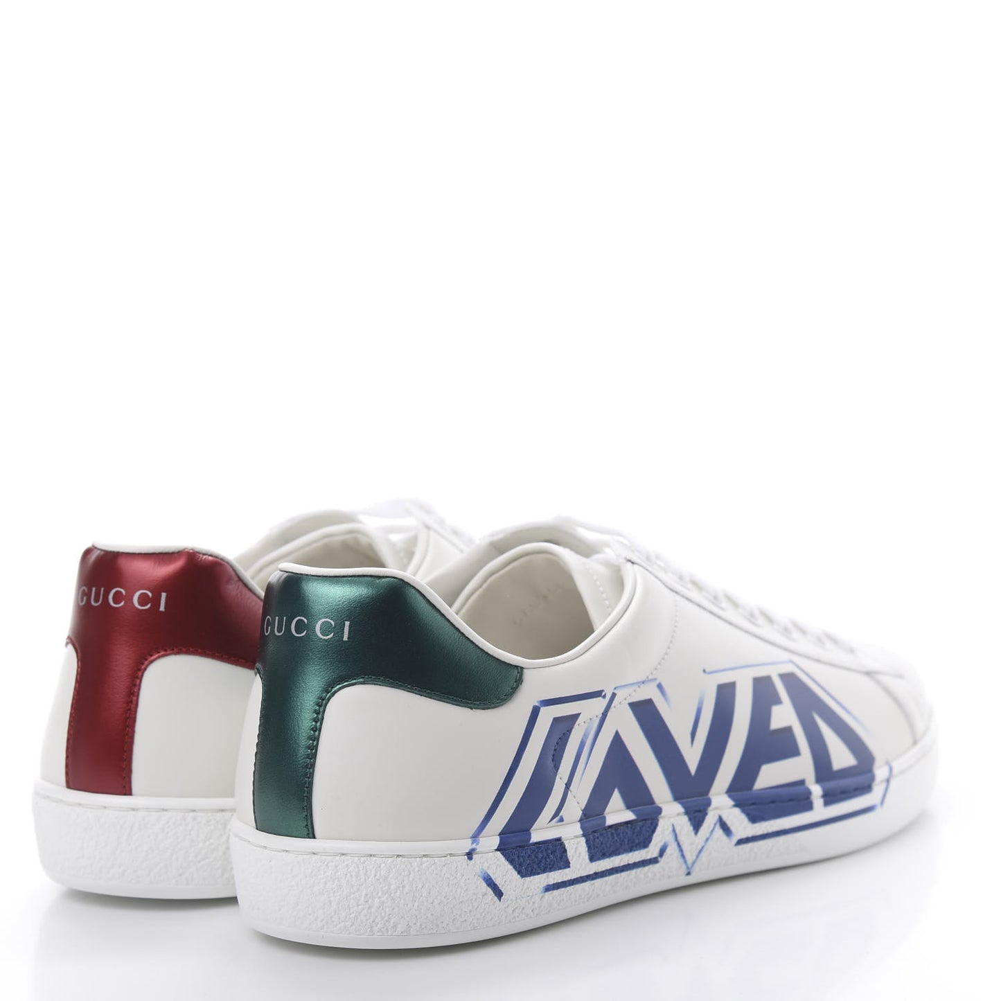 Calfskin Nappa LOVED Print Mens Ace Sneakers 10 White Red Flame Green