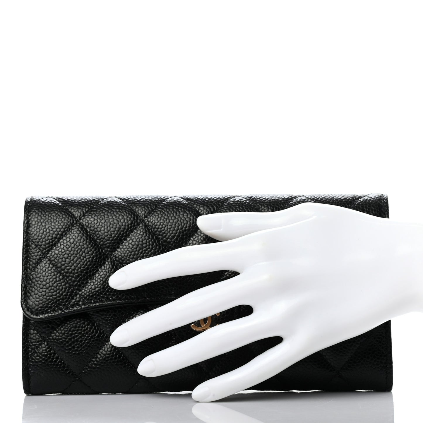 Caviar Quilted Large Gusset Flap Wallet Black