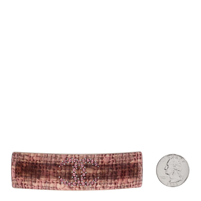 Chanel Resin Tweed Effect Crystal CC Barette Pink 2 of 4