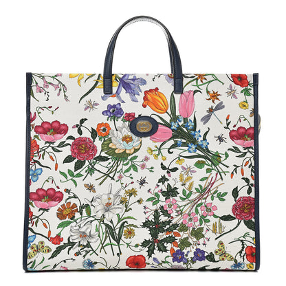 Gucci Canvas Large Flora Tote Navy Multicolor 1 of 10