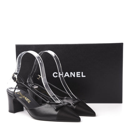 Chanel Lambskin Satin Slingback Cap Toe Bow Pumps 35.5 Black 11 of 11