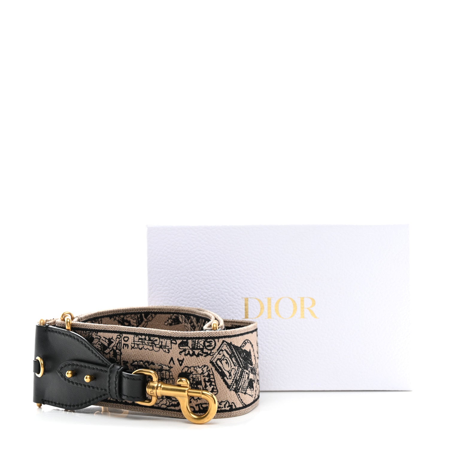 Christian Dior Canvas Embroidered Plan de Paris Shoulder Strap Black White 5 of 5