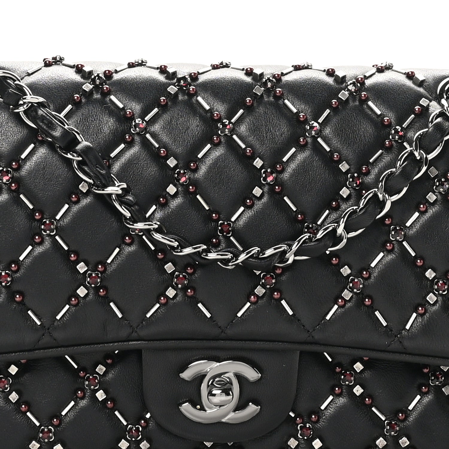 Chanel Lambskin Quilted Beaded Medium Double Flap Black 8 of 11