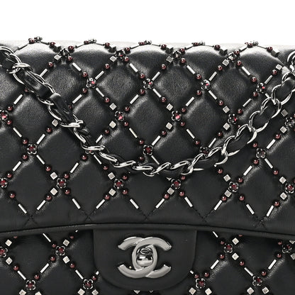 Chanel Lambskin Quilted Beaded Medium Double Flap Black 8 of 11