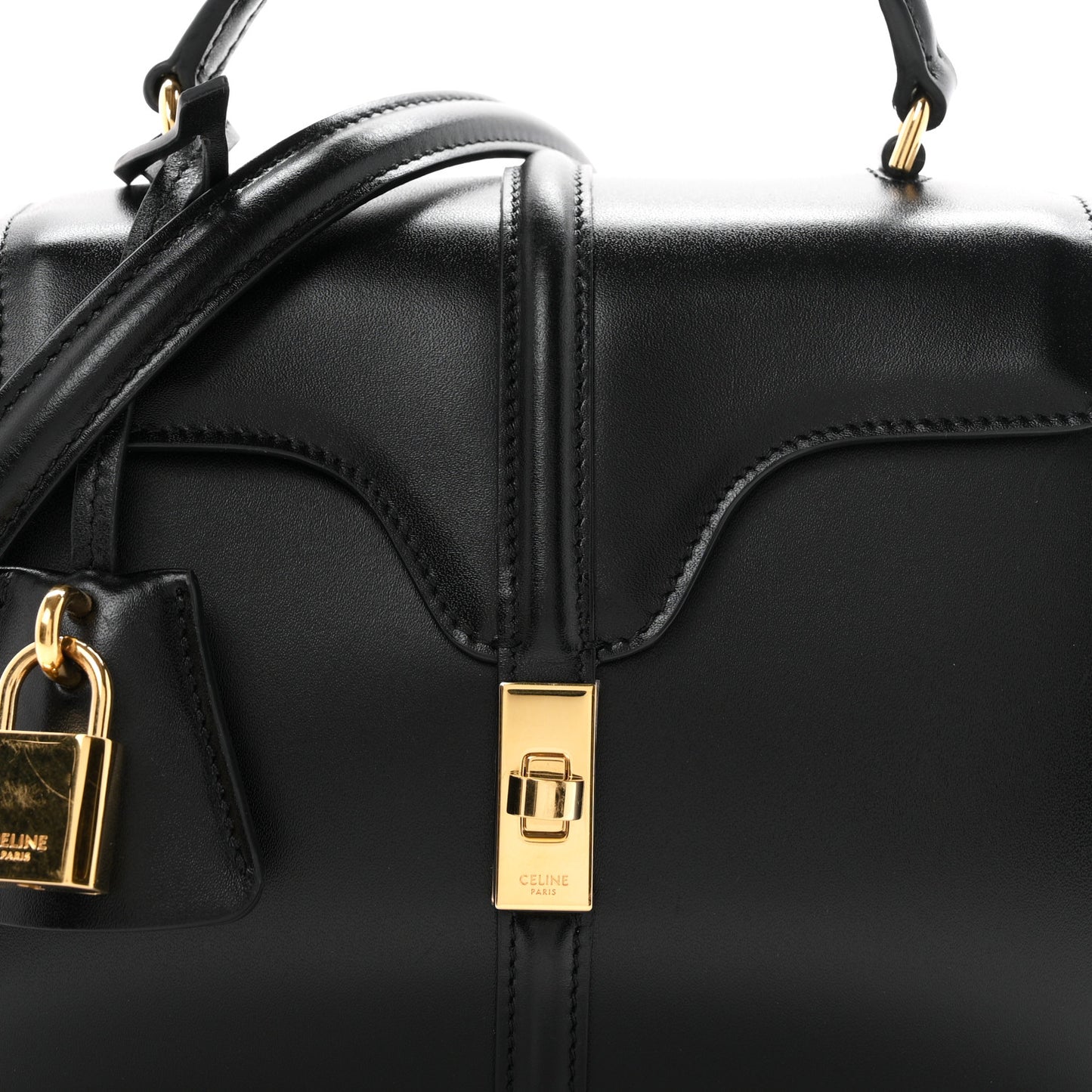 Satinated Calfskin Mini 16 Top Handle Bag Black