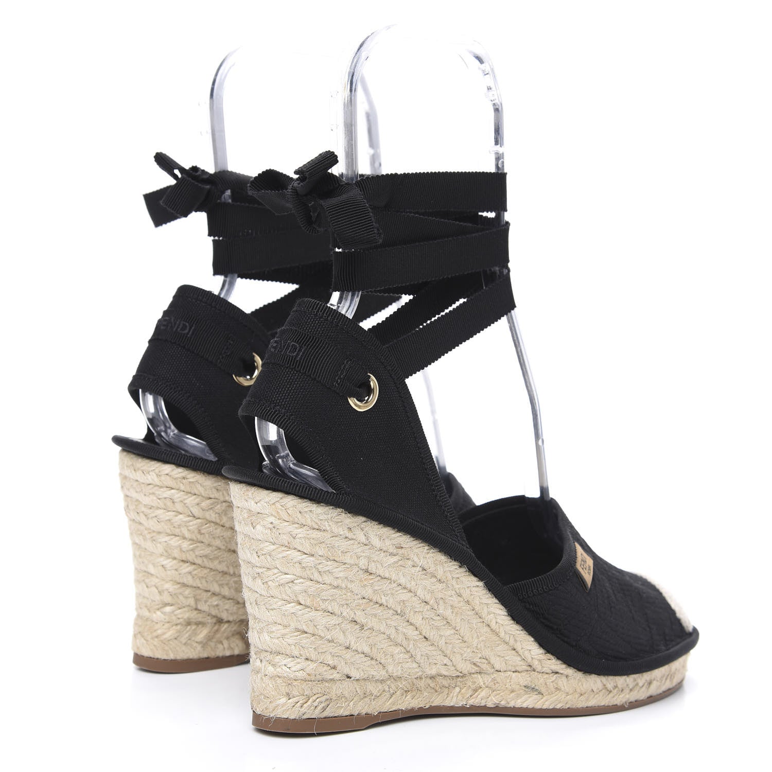 Fendi Canvas FF Embroidered Roma Ankle Wrap Espadrille Wedges 39 Black 4 of 8