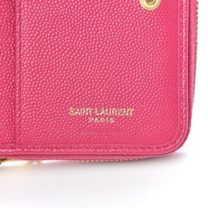 Saint Laurent Grain De Poudre Matelasse Chevron Monogram Compact Zip Around Wallet Fuchsia 7 of 9