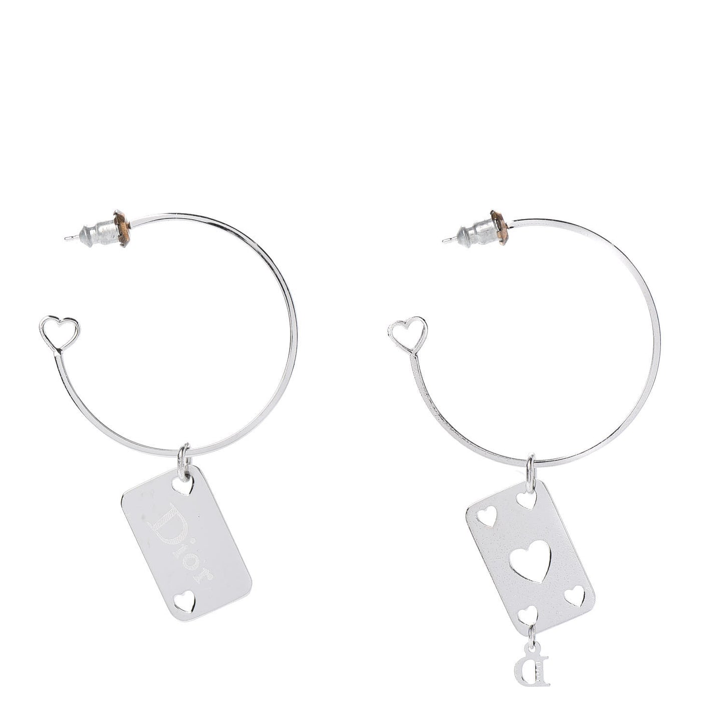 Heart Tag Hoop Earrings Silver