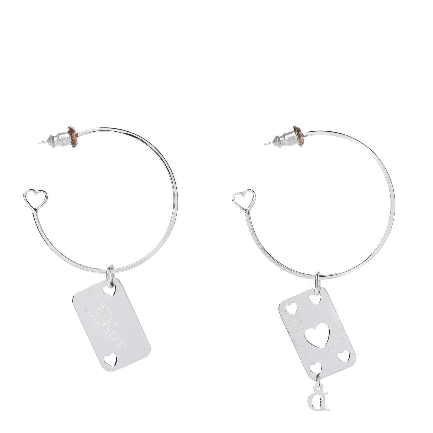 Christian Dior Heart Tag Hoop Earrings Silver 2 of 4
