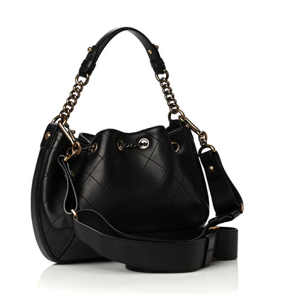 Chanel Calfskin Stitched Small Paris Rome Drawstring CC Bag Black 3 of 17