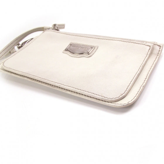 Leather Small Wristlet White