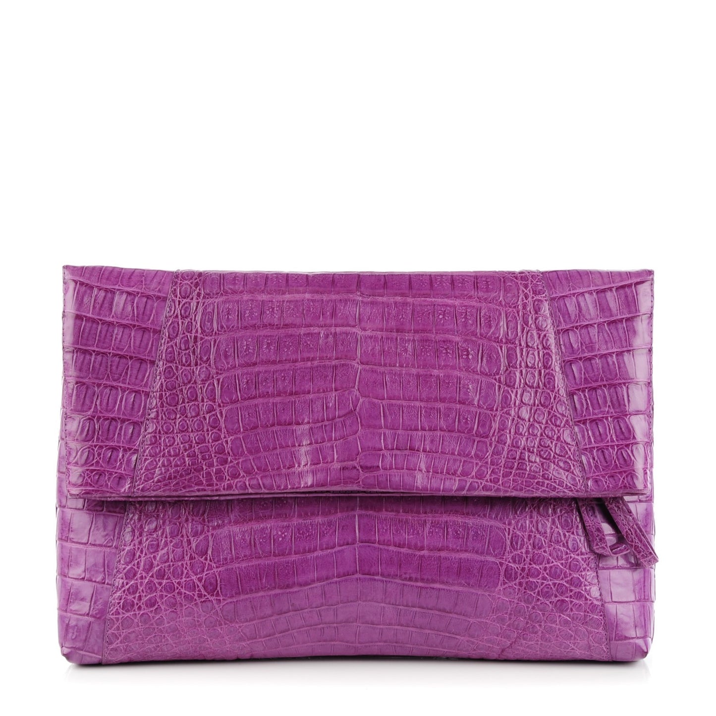 Matte Crocodile Foldover Clutch Violet