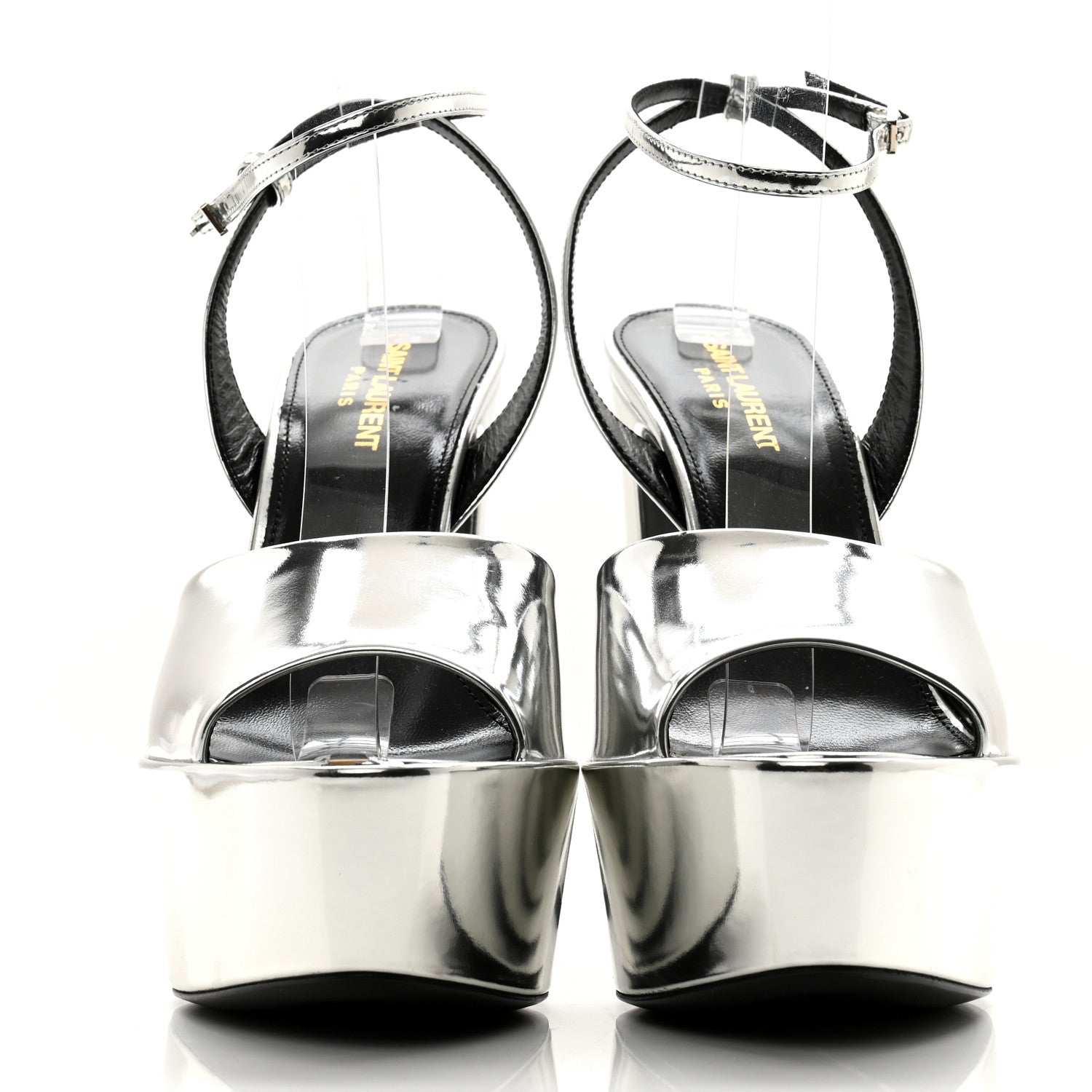 Saint Laurent Metallic Patent Sexy 95 Tanouk Platform Sandals 39 Argento 2 of 12
