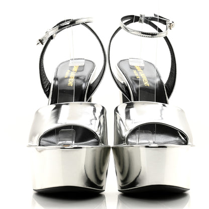Saint Laurent Metallic Patent Sexy 95 Tanouk Platform Sandals 39 Argento 2 of 12