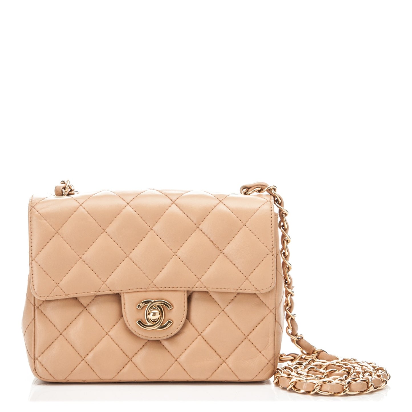 Lambskin Quilted Mini Square Flap Beige