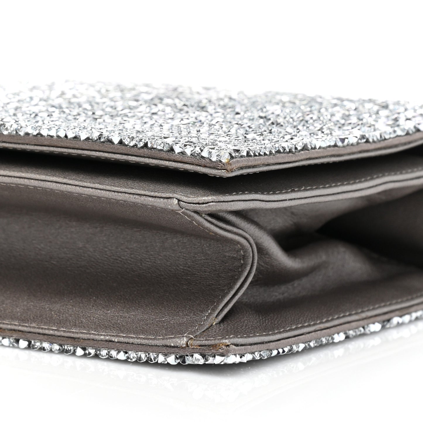 Crystal Satin Metal Handle Evening Clutch Silver