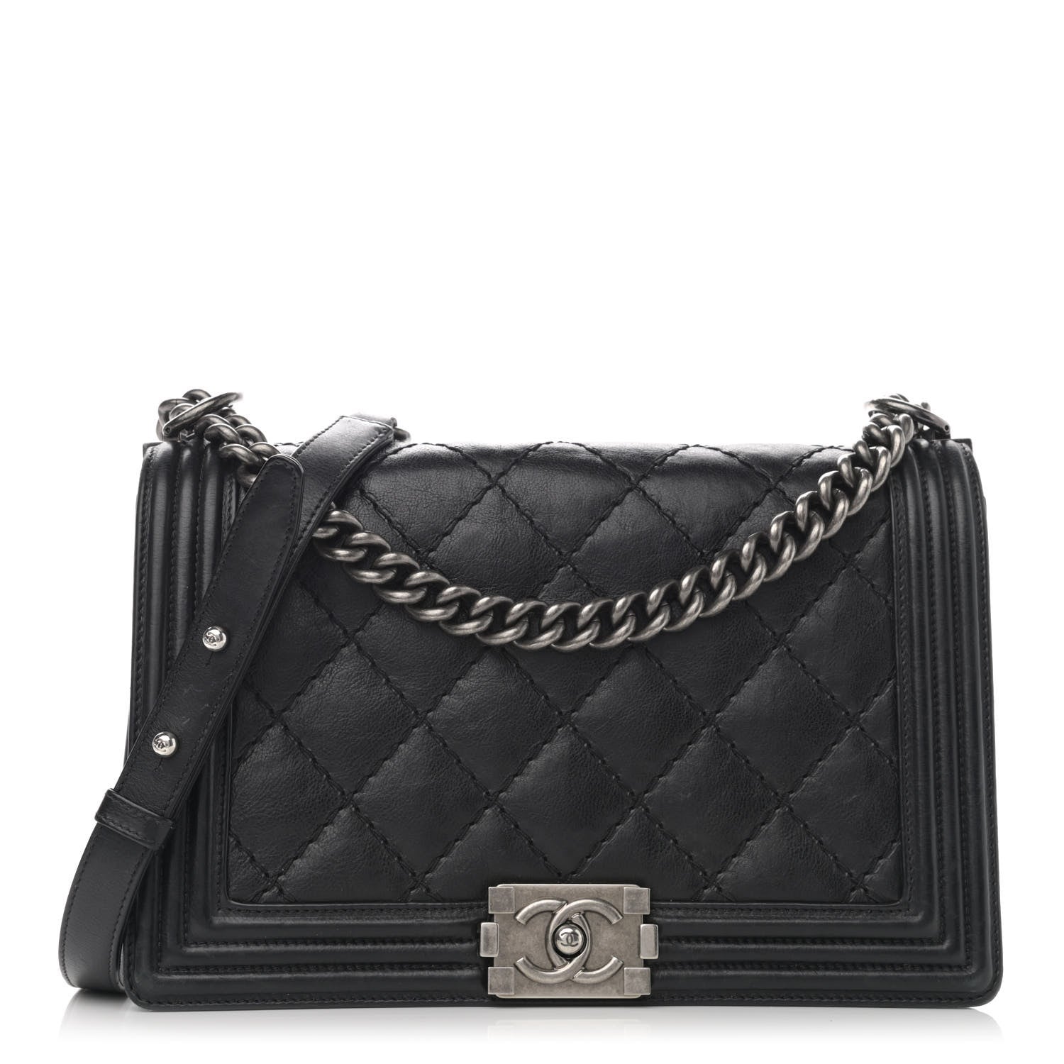 Chanel Calfskin Quilted Double Stitch New Medium Boy Flap Black 1 of 15